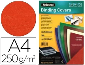 Couverture fellowes grain cuir 250g format a4 coloris rouge paquet 100 unités — Non classé