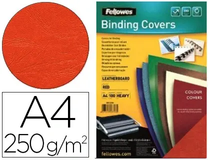 Couverture fellowes grain cuir 250g format a4 coloris rouge paquet 100 unités — Non classé
