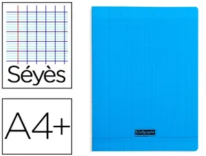 Cahier piqué clairefontaine couverture polypropylène transparente a4+ 24x32cm 96 pages 90g séyès coloris bleu — Non classé