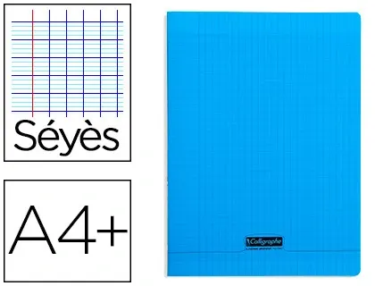 Cahier piqué clairefontaine couverture polypropylène transparente a4+ 24x32cm 96 pages 90g séyès coloris bleu — Non classé