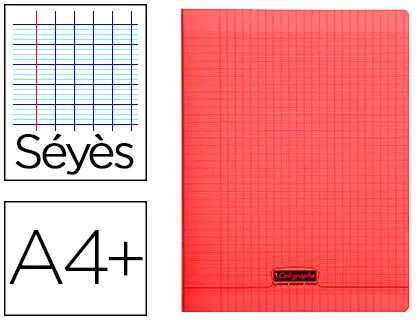 Cahier piqué clairefontaine couverture polypropylène transparente a4+ 24x32cm 96 pages 90g séyès coloris rouge — Non classé