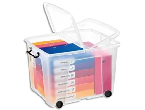Boîte rangement cep polypropylène couvercle papillon 48x38x37cm 4 roulettes coloris transparent contenance 75l — Non classé