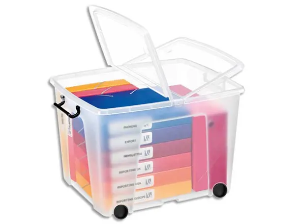 Boîte rangement cep polypropylène couvercle papillon 48x38x37cm 4 roulettes coloris transparent contenance 75l — Non classé