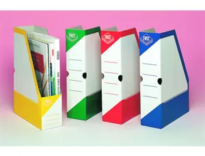 Porte-revues fast carton blanc pan coupé 335x250x80mm impression couleur vernie 2 trous de préhension livré à plat bleu —…