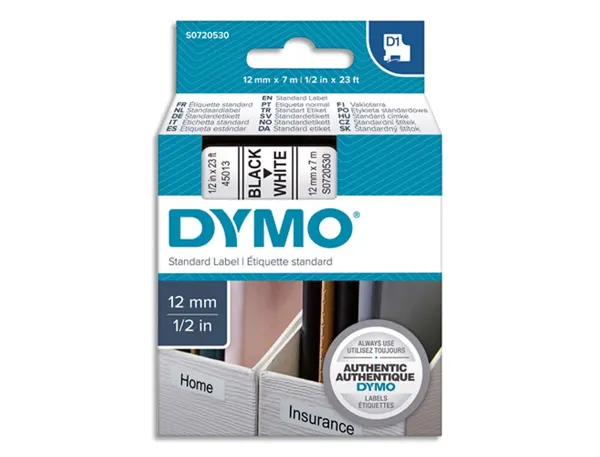DYMO Ruban d'étiquette D1 noir/blanc, 12 mm x 7 m — Informatique & bureautique
