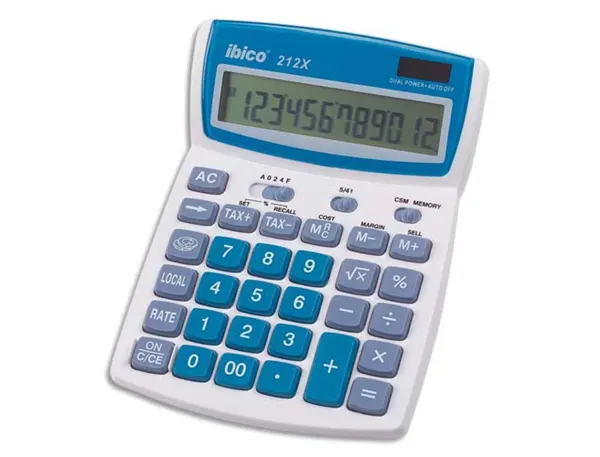 Calculatrice ibico bureau 212x 12 chiffres franc/euro impôts mémoire correction entrée 190x140x32mm 200g — Non classé