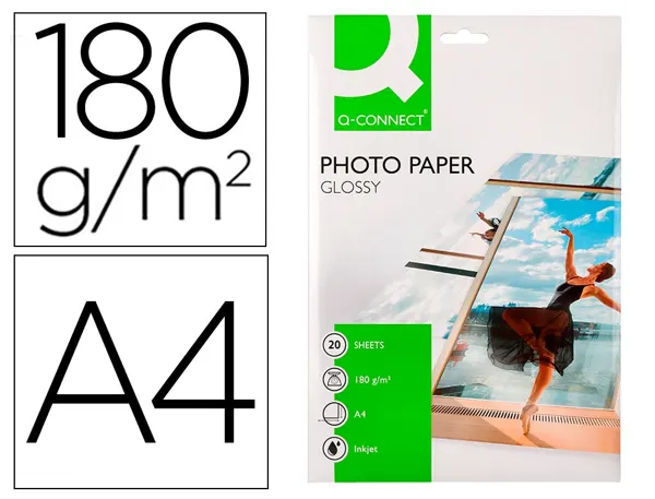 Papier photo q-connect jet d'encre glacé brillant a4 18 0g/m2 compatible toute imprimante paquet 20 feuilles — Non classé