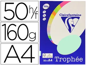 Papier couleur clairefontaine trophée personal paper pack a4 160g/m2 vert pastel paquet 50 feuilles unicolores — Non classé