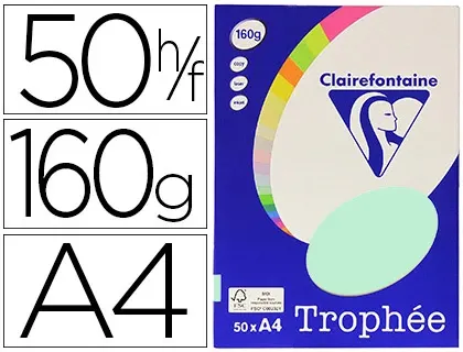 Papier couleur clairefontaine trophée personal paper pack a4 160g/m2 vert pastel paquet 50 feuilles unicolores — Non classé