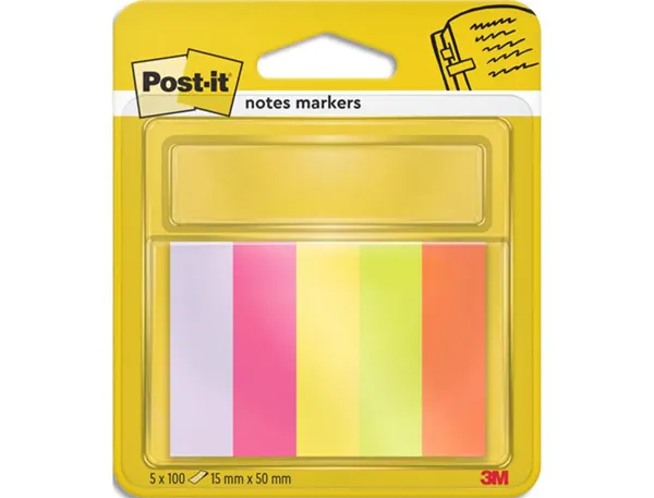 Marque-pages post-it papier notes markers 15x50mm coloris néon lot 5 blocsx100f — Non classé