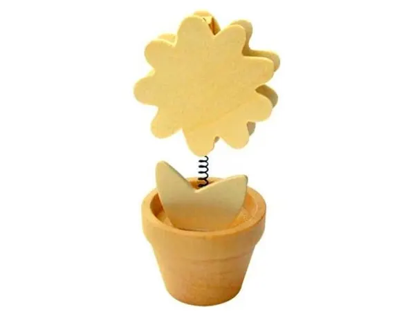 Clip mémo fantaisie bois sur ressort forme pot fleur 11cm — Non classé