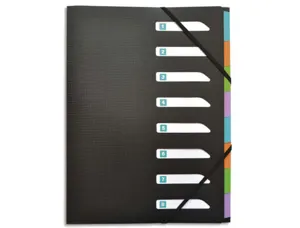 Trieur elba memphis polypropylène a4+ 8 compartiments 3 rabats élastique indexation fiche amovible coloris noir — Non classé