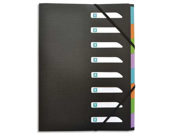 Trieur elba memphis polypropylène a4+ 8 compartiments 3 rabats élastique indexation fiche amovible coloris noir — Non classé