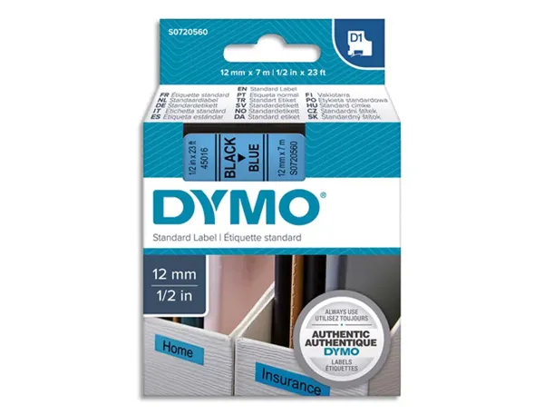 DYMO Ruban d'étiquette D1 noir/bleu, 12 mm x 7 m — Informatique & bureautique