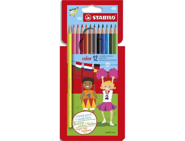 Crayon Couleur Stabilo Color Bois Hexagonal 175 mm Facile À Tailler Couleurs Denses Fluo Pochette 12 Unités — Activités…