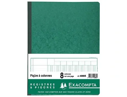 Piqûre 80 pages 8 colonnes sur 1 page format 25 x 32 cm à la française, EXACOMPTA — Papier, cahier & courrier