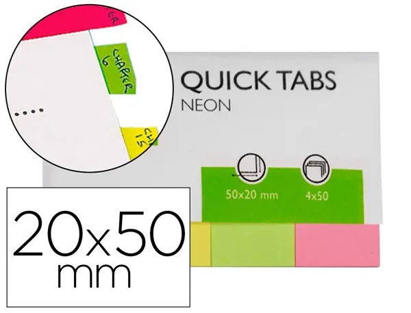 Marque-pages q-connect 20x50mm 200f repositionnable coloris fluorescents pochette 4 blocs 50f — Non classé