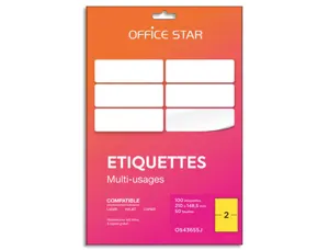 Etiquettes adhesives multiusage office star format a5 210 x 148 mm planche a4 coloris jaune boîte 100 unites — Non classé