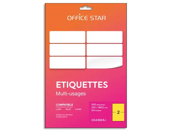 Etiquettes adhesives multiusage office star format a5 210 x 148 mm planche a4 coloris jaune boîte 100 unites — Non classé