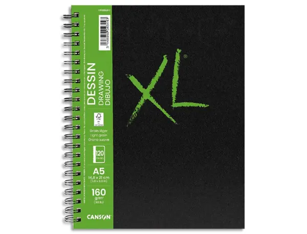 Carnet dessin canson xl book format a5 160g grain leger spirale grand côte 60 feuilles — Non classé