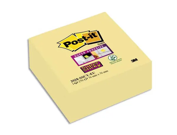 Notes post-it super sticky cube 76 x 76 mm jaune 270 feuilles — Non classé