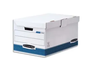 Conteneur bankers box system ouverture dessus carton recyclé blanc bleu montage automatique — Non classé