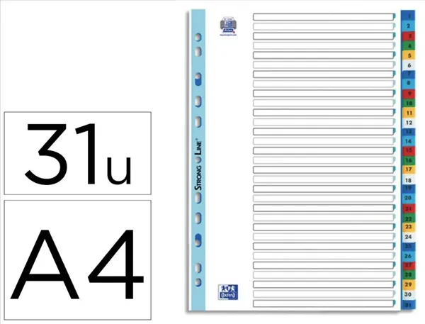 Intercalaires numeriques oxford polypropylene 31 positions format a4 coloris assortis — Non classé