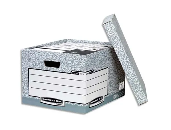 Caisse standard bankers box l40,4 x h29,2 x p33,5 cm montage automatique carton recyclé gris blanc — Non classé