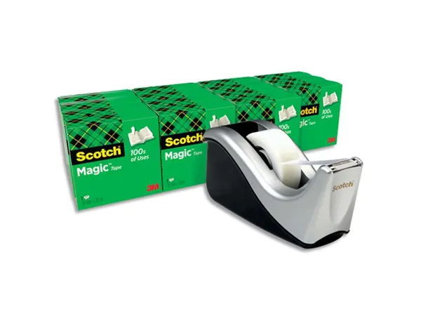 Dévidoir scotch magic office c60 argenté + 16 rouleaux de ruban adhésif 19mmx33m boîte individuelle — Non classé
