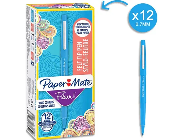Stylo-feutre paper mate flair original pointe moyenne 1mm longue durée de vie coloris turquoise — Non classé