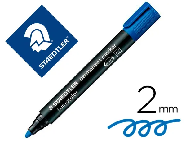 Marqueur staedtler permanent dry safe lumocolor pointe ogive rechargeable résistant eau corps noir encre bleue — Non classé