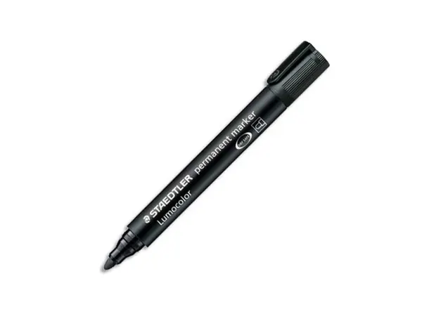 Marqueur staedtler permanent dry safe lumocolor pointe ogive rechargeable résistant eau corps noir encre noire — Non classé