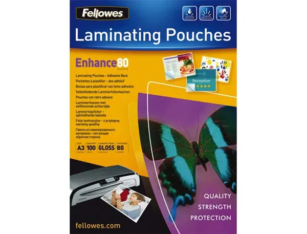 Pochette plastification fellowes finition brillante dos adhésif format a3 80 microns coloris transparent boîte 100u — Non…