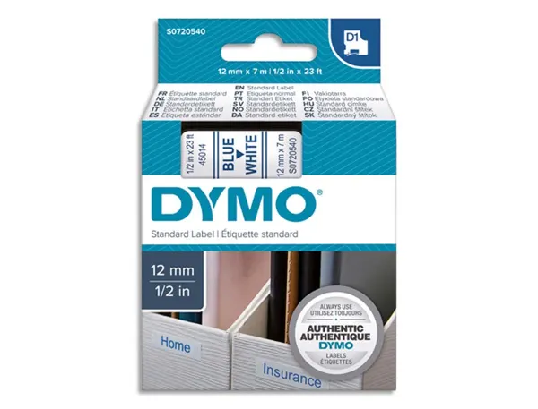 DYMO Ruban d'étiquette D1 bleu/blanc,12 mm x 7 m — Informatique & bureautique