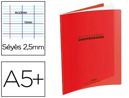 Cahier piqué conquérant écriture couverture plastique souple a5+ 17x22cm 32 pages 90g séyès 2.5mm 2 coloris orange — Non…