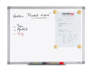Tableau blanc juvénilia laqué magnétique usage fréquent auget plastique gris kit fixation inclus 100x150cm — Non classé