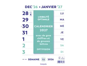 Calendrier brepols optivision caractères agrandis 21x29,7 cm1 semaine/page — Non classé