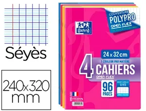 Cahier oxford openflex couverture résistante indéchirable a4+ 24x32cm 96 pages séyès lot 4unités — Non classé