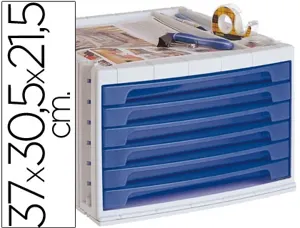 Module classement q-connect 6 tiroirs 370x305x215mm coloris bleu transparent — Non classé
