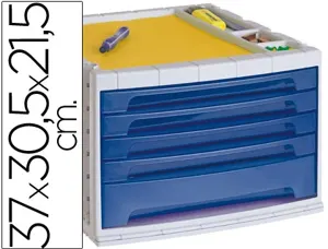 Module classement q-connect 5 tiroirs 370x305x225mm coloris bleu transparent — Non classé