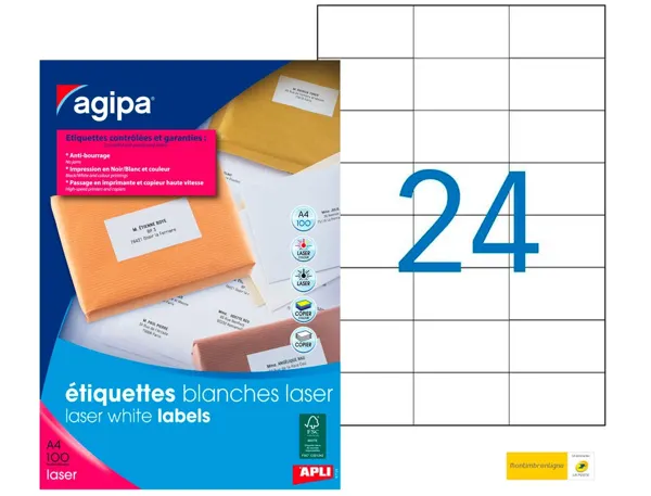 Étiquette adhésive apli agipa imprimante laser copieur 70x37mm boîte 2400 unités — Non classé