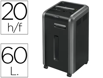 Destructeur fellowes 225ci coupe croisée 4x38mm a4 très confidentiel détruit trombones agrafes 60l 454x435x785mm — Non classé