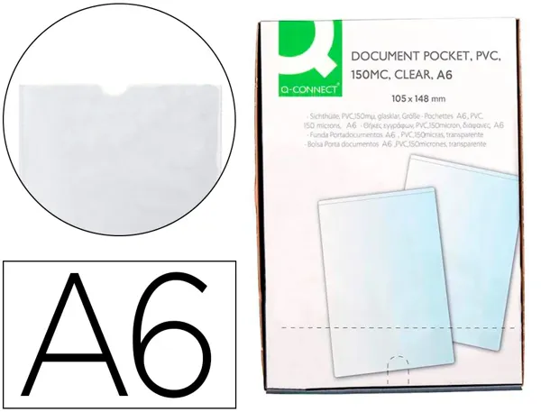 Étui protection q-connect pvc transparent 15/100e a6 105x148mm contour soudé en u — Non classé