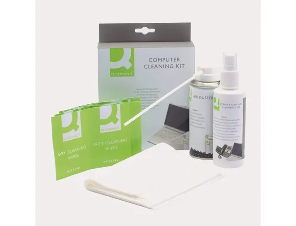 Kit nettoyage q-connect ordinateur flacon 150ml hfc airduster 10 sachets lingettes sèches/humides — Non classé