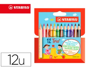 Crayon couleur stabilo trio court bois triangulaire 85mm mine large souple 4mm coloriage rapide pochette 12u — Non classé