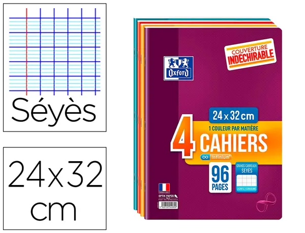 Cahier oxford infinum agrafe 24x32cm 96p 90g séyès lot 4u  carton de 10u — Non classé