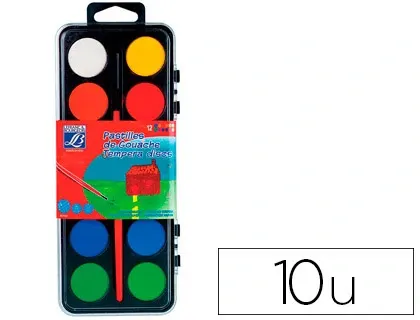 Gouache lefranc bourgeois pastille 28mm diamètre boîte 12 coloris + 1 pinceau — Non classé