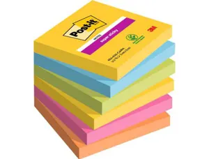 Bloc-notes post-it super sticky couleur carnival 76x76mm 90fjau/neo/bleu mer/vejau éon/fuchsia/orange néon 6 blocs — Non…