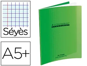Cahier piqué conquérant classique couverture polypropylène rigide transparente a5+ 17x22cm 32 pages 90g séyès vert — Non…
