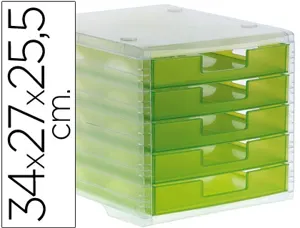 Module classement q-connect 5 tiroirs ouverts base 340x270x260mm butée sécurité coloris vert translucide — Non classé